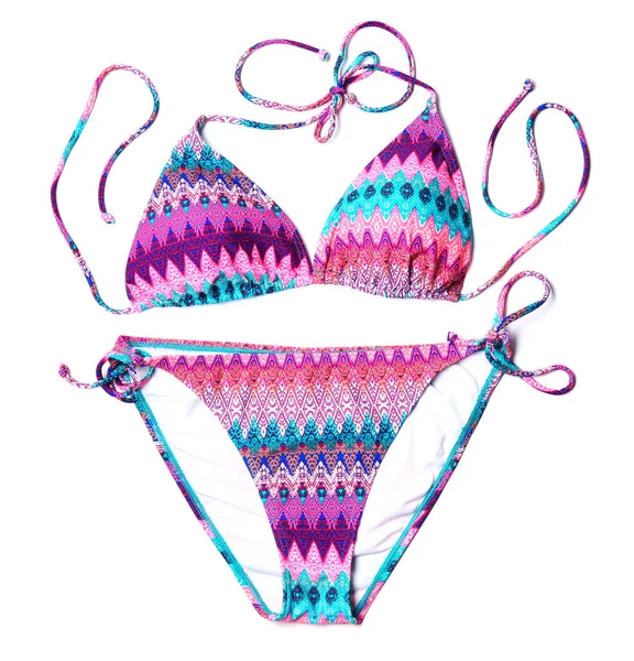 Colorful stylish bikini on white background, top view — Stock Photo, Image