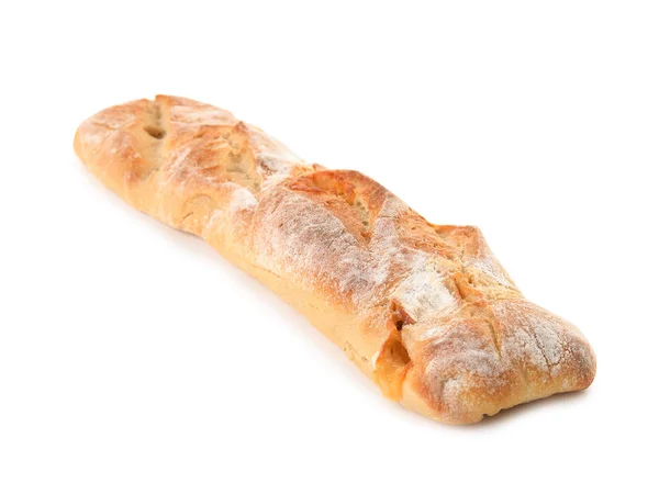 Baguette mit Käse isoliert auf weiß. frisches Brot — Stockfoto