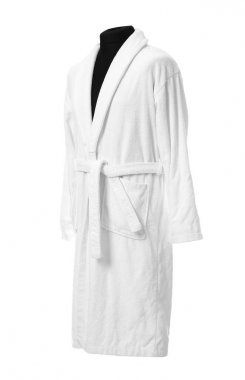 Soft clean cotton bathrobe on white background clipart