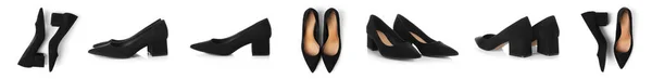 Állítsa be a stílusos női cipő, fehér alapon. Szalagtervezés — Stock Fotó