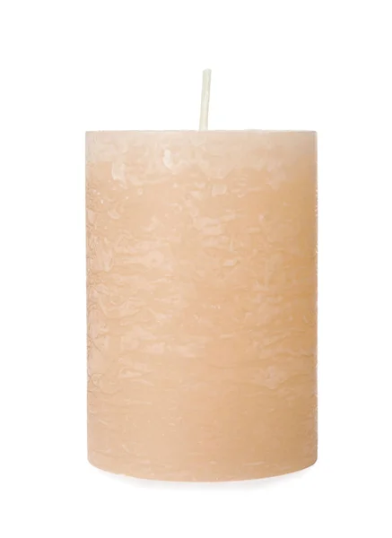 One color wax candle on white background — Stock Photo, Image