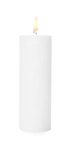 पांढरा पार्श्वभूमीवर एक उंच मेणबत्ती मेणबत्ती — स्टॉक फोटो, इमेज