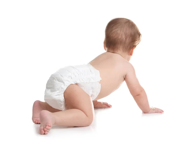 Schattig klein baby kruipen op witte achtergrond — Stockfoto