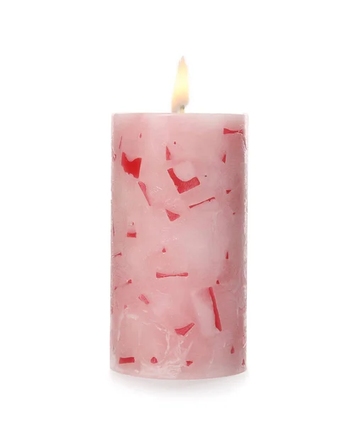 Alight color wax candle on white background Stock Picture