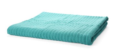 Beyaz izole taze katlanmış havlu. Plaj aksesuarları