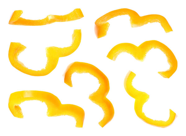 Set of cut fresh bell pepper on white background