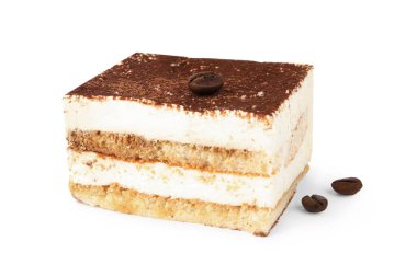 Klasik İtalyan tiramisu kek beyaz izole