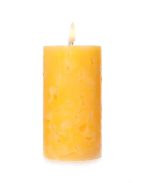 Alight color wax candle on white background — Stock Photo, Image