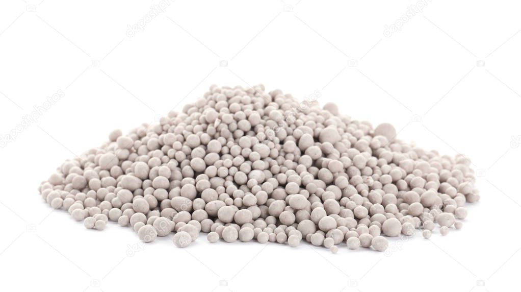 Pile of chemical fertilizer isolated on white. Gardening time
