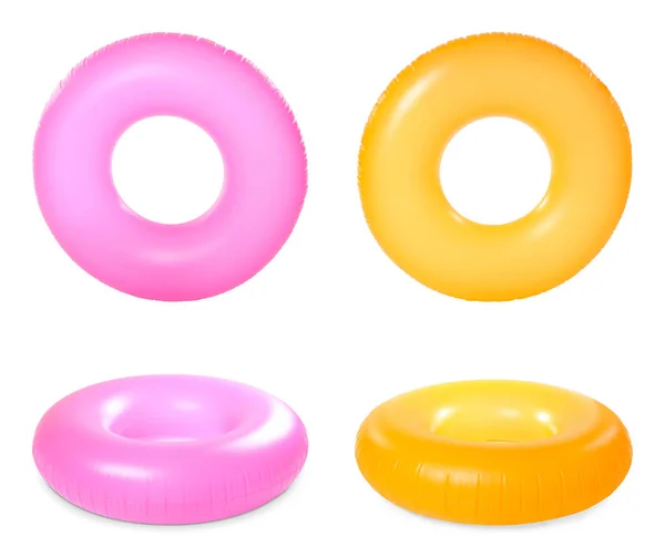 Conjunto de anéis infláveis brilhantes no fundo branco — Fotografia de Stock