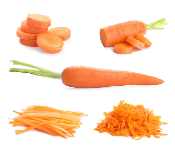 Set of fresh ripe carrots on white background — Stock Photo, Image