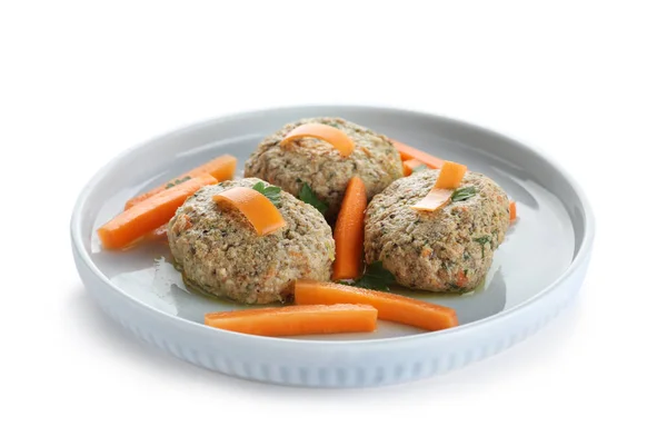 Plate of traditional Passover (Pesach) gefilte fish on white background — Stock Photo, Image