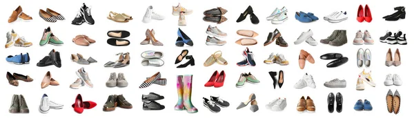 Set of different stylish shoes on white background — Stock Photo, Image