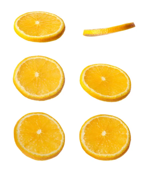 Set of cut fresh juicy orange on white background — Stock Photo, Image