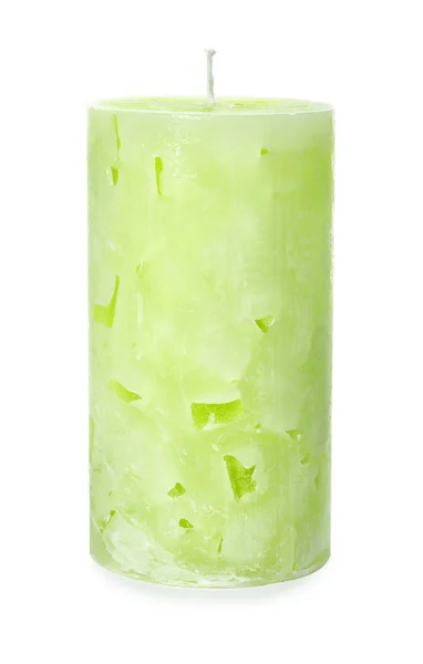 Navoskovaná barevná vosková svíčka na bílém pozadí — Stock fotografie