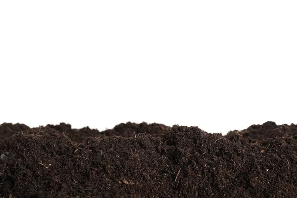 Layer of fresh soil isolated on white. Gardening time — Stock Photo, Image