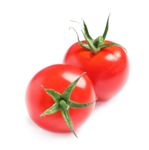 Fresh organic cherry tomatoes isolated on white