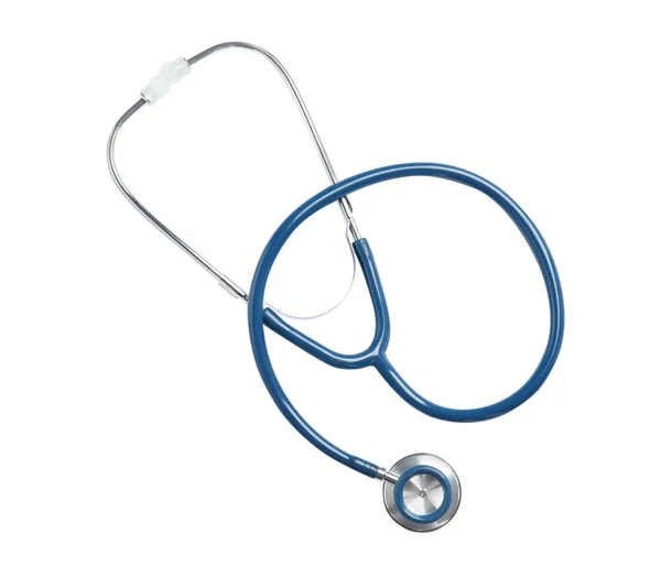 Stetoskop beyaz, üstten görünüyor. Tıbbi araç — Stok fotoğraf