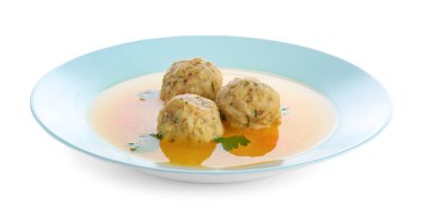 Yahudi matzoh topları çorba çanak beyaz izole