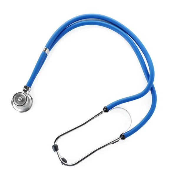 Stetoscopio moderno su sfondo bianco. Dispositivo medico — Foto Stock