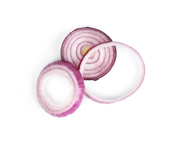 Red onion rings on white background, top view — Stock Photo, Image