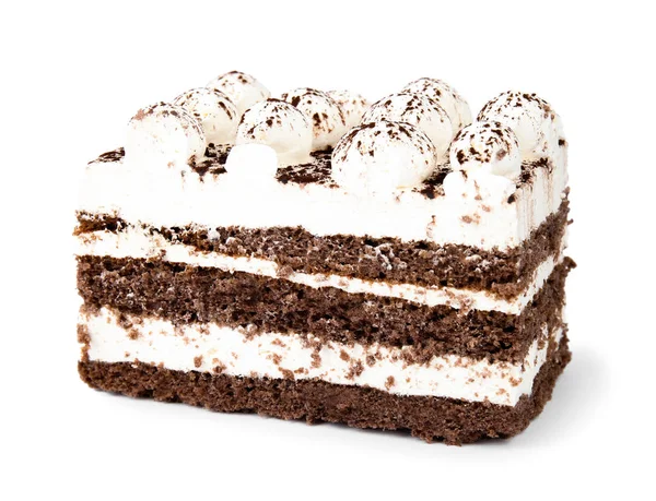 Świeże pyszne ciasto tiramisu na białym tle — Zdjęcie stockowe