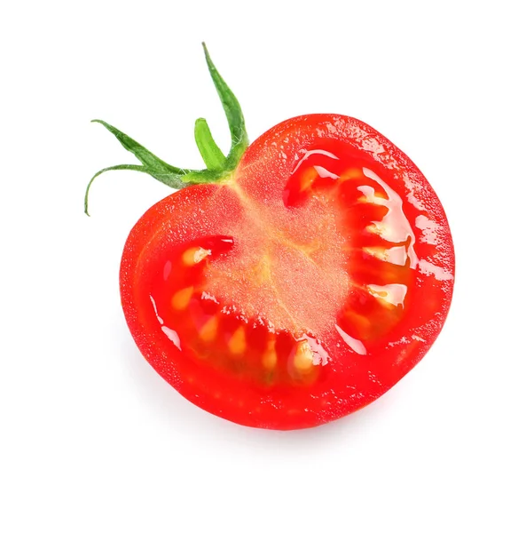 Die Hälfte der frischen Kirschtomaten isoliert auf weiß — Stockfoto