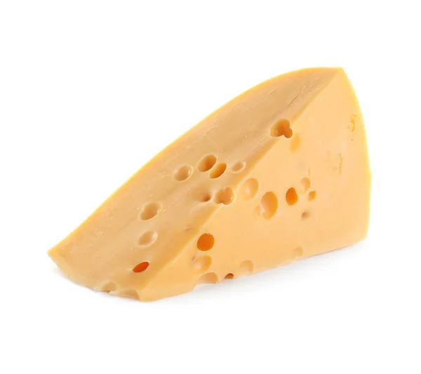 Pedazo de delicioso queso sobre fondo blanco —  Fotos de Stock