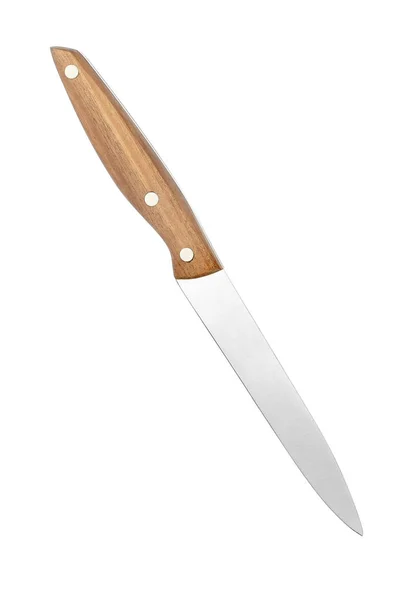 Cuchillo afilado con mango de madera aislado en blanco —  Fotos de Stock