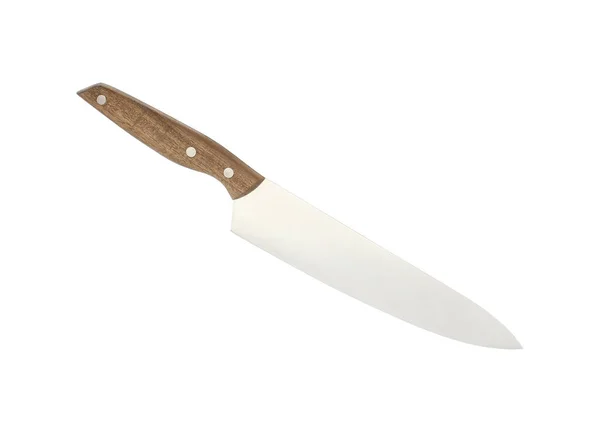 Couteau de chef pointu avec poignée en bois sur fond blanc — Photo