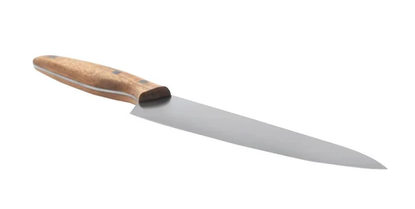Cuchillo de jefe moderno con mango de madera aislado en blanco — Foto de Stock
