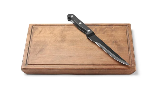 Филетовый нож и деревянная доска изолированы на белом — стоковое фото