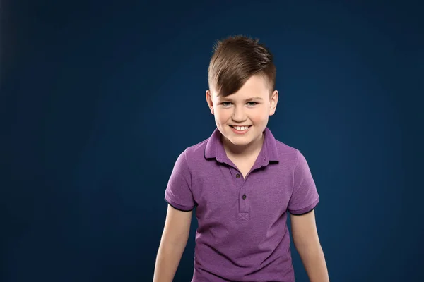 Portrait of emotional little boy on color background — Stock Photo, Image