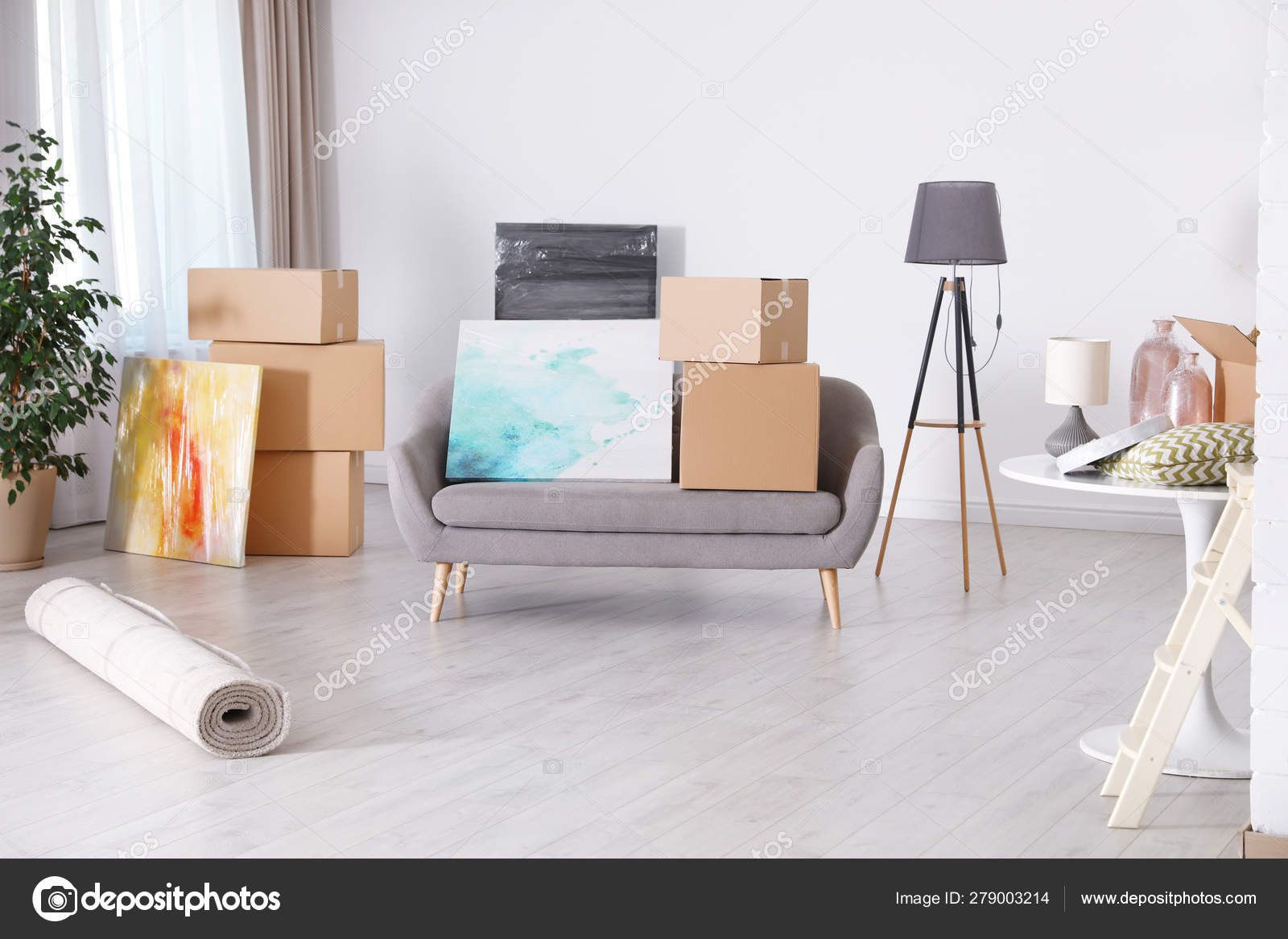 Interior Of Room With Packed Belongings Moving Service