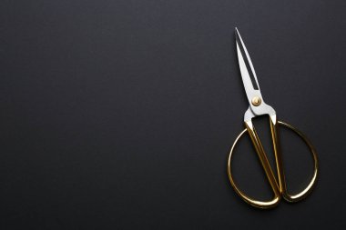 Koyu arka planda keskin makas çifti, üst görünüm. Metin alanı