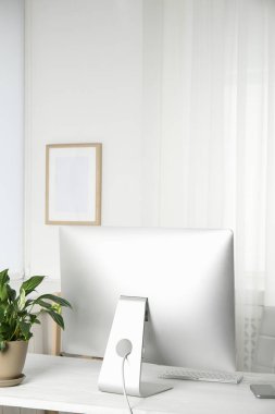 Masada houseplant ve bilgisayar monitörü ile Ofis iç