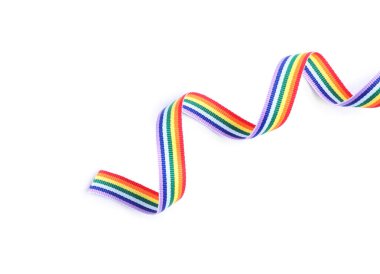 Beyaz arka planda gökkuşağı kurdelesi. Gay sembolü