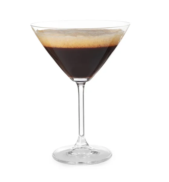 Glas espresso Martini på vit bakgrund. Alkohol cocktail — Stockfoto