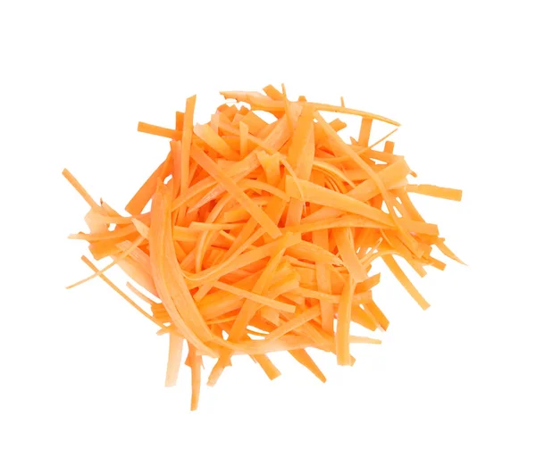Zanahoria madura fresca rallada sobre fondo blanco, vista superior — Foto de Stock