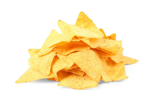 Ízletes mexikói nachos chipek fehér alapon — Stock Fotó
