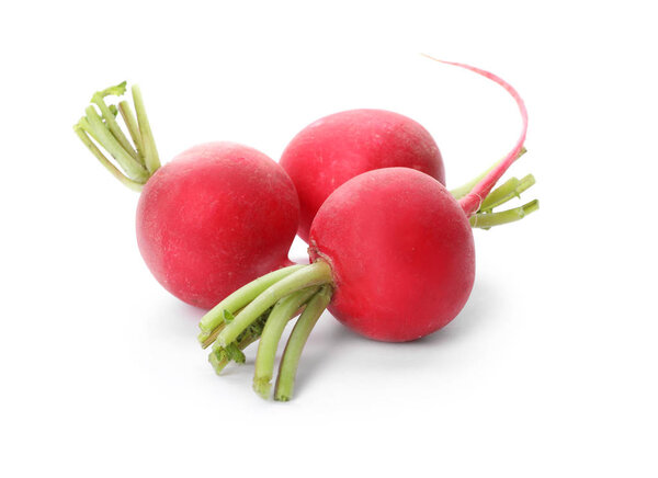 Fresh tasty ripe radishes isolated on white