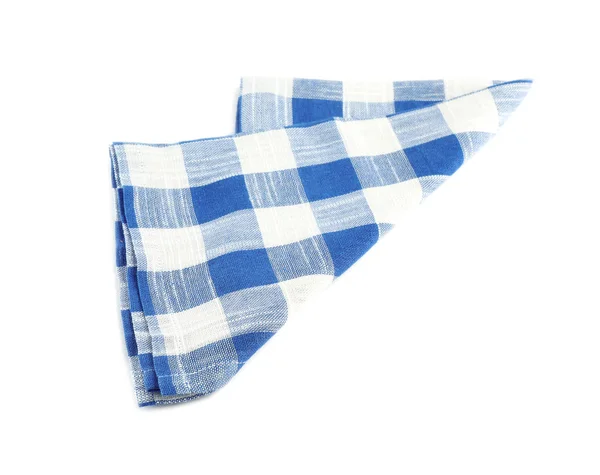 Dobrado azul xadrez toalha de cozinha no fundo branco — Fotografia de Stock
