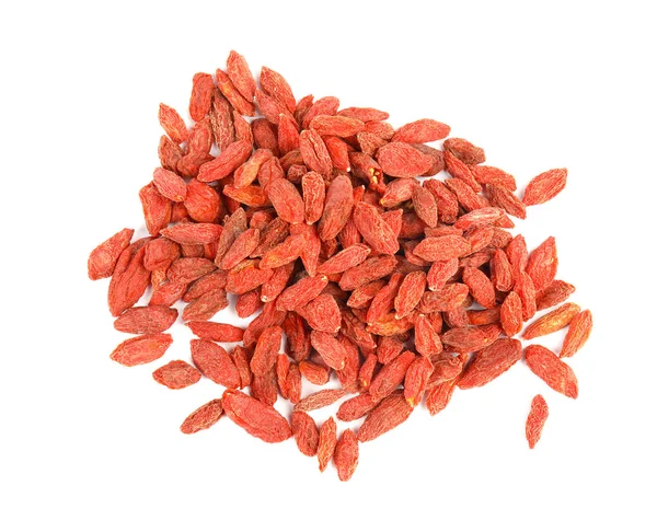 Pile of dried goji berries on white background, top view — Stock Photo, Image