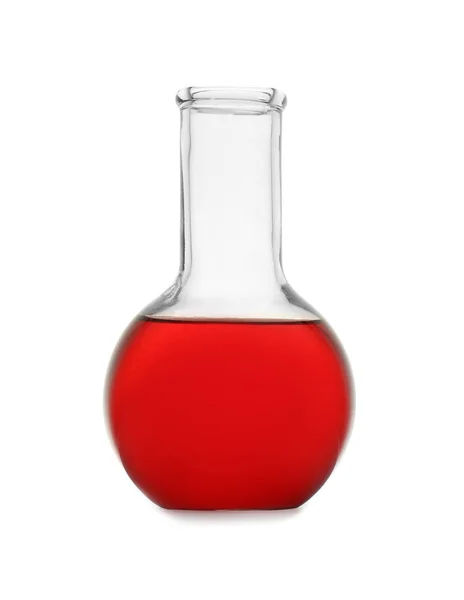 Frasco con muestra de color aislado en blanco. Artículos de vidrio de química —  Fotos de Stock