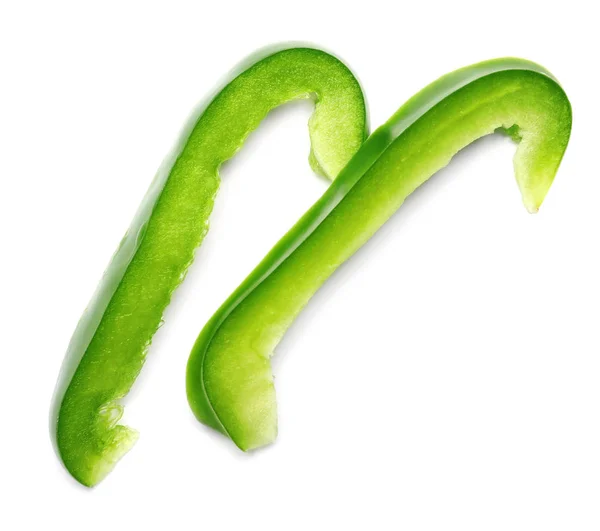 Slices of fresh green bell pepper on white background, top view — Stock Photo, Image