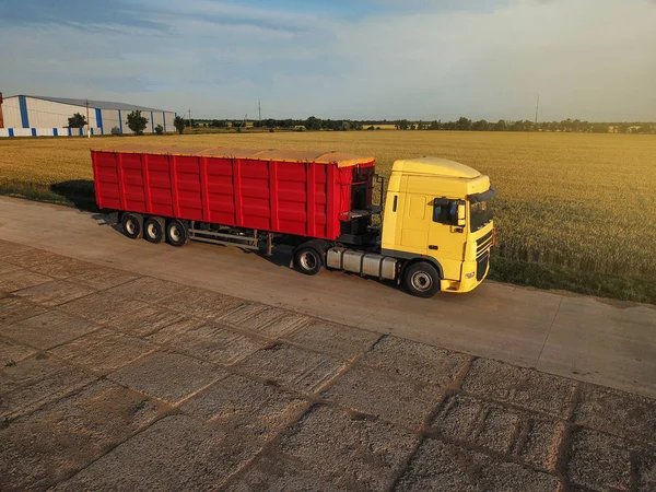 Modern ljus lastbil på väg nära vetefält — Stockfoto
