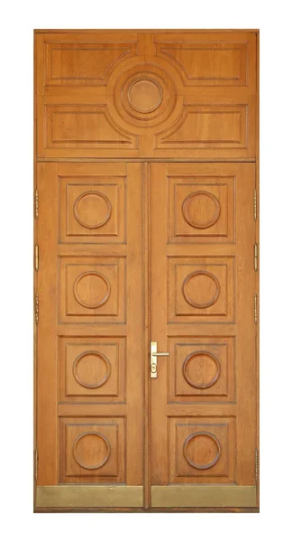Geschlossene Holztür auf weißem Hintergrund — Stockfoto