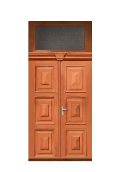 Geschlossene Holztür auf weißem Hintergrund — Stockfoto