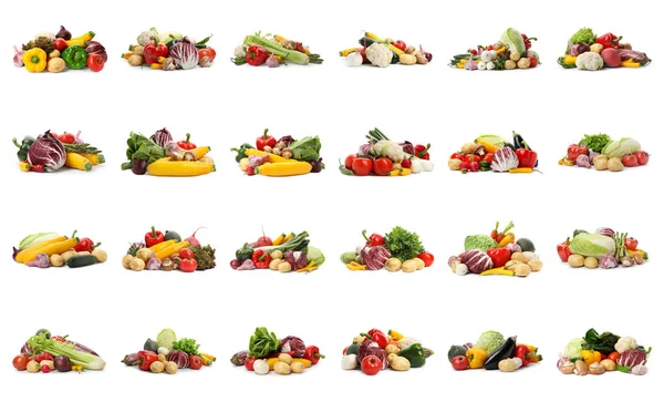 Conjunto de diferentes verduras orgánicas sobre fondo blanco —  Fotos de Stock