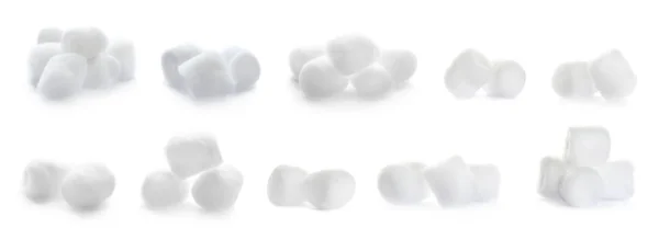 Set of soft cotton balls on white background. Banner design — Stock Photo, Image